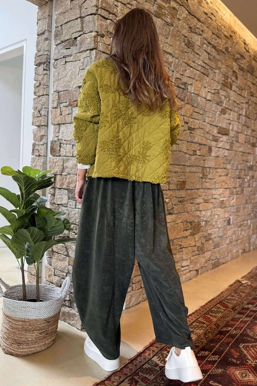Cabbage Rose Cotton Quilted Jacket Olive